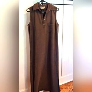 NWOT Directives Lagenlook Cocoa Brown/Green Collar Sleeveless Maxi Dress Sz M